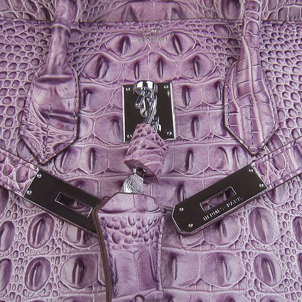 Replica Hermes Birkin 30CM Crocodile Head Veins Bag Purple 6088 On Sale - Click Image to Close